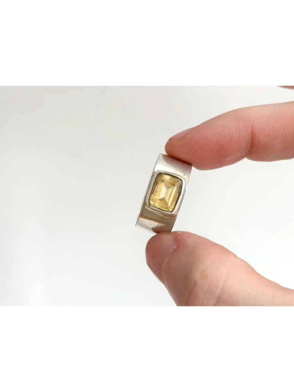 Citrine Semi Precious Gemstone Sterling Silver 925 Vintage Ring - sz 9.75